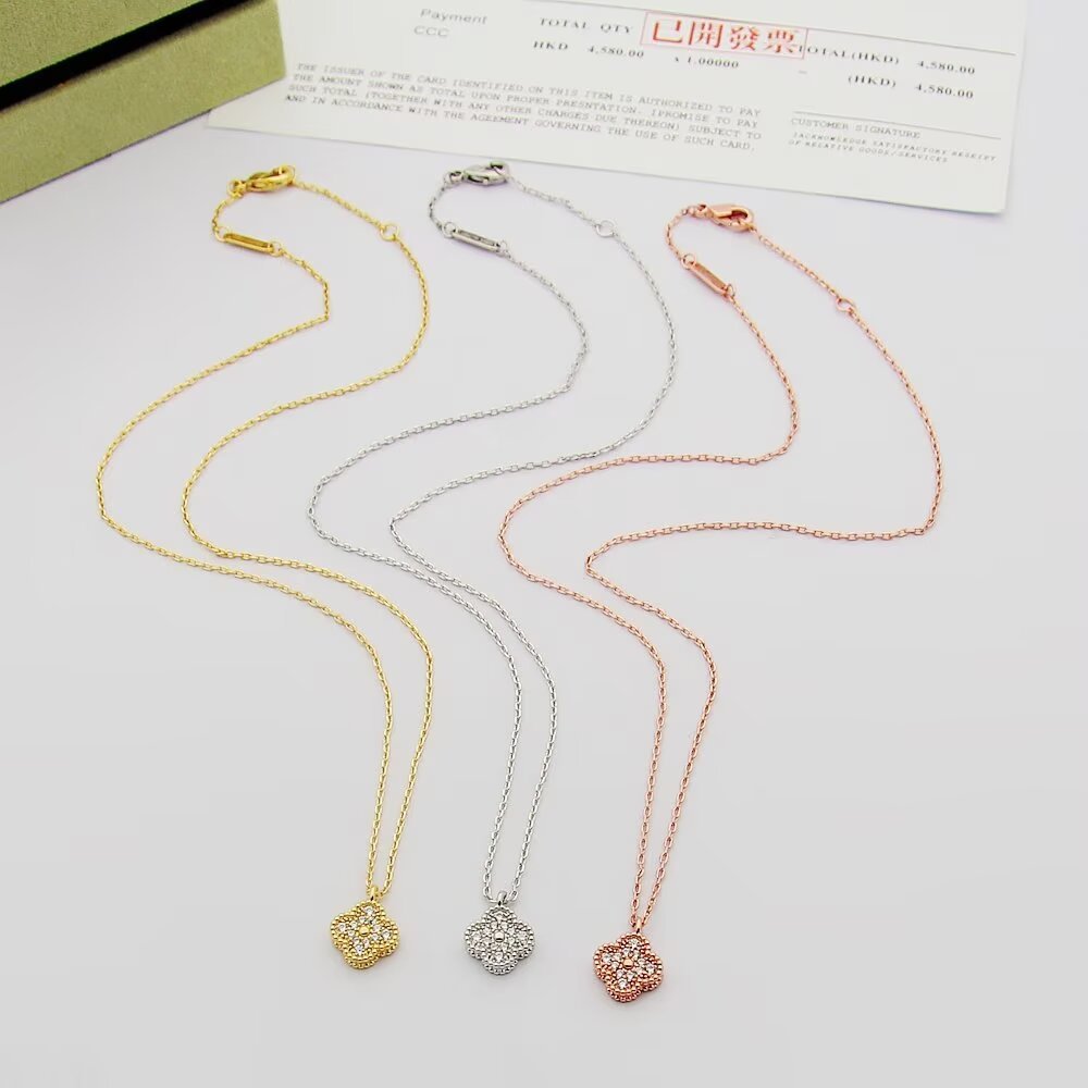 Van Cleef Rose Gold Logo-Accented Necklace 008