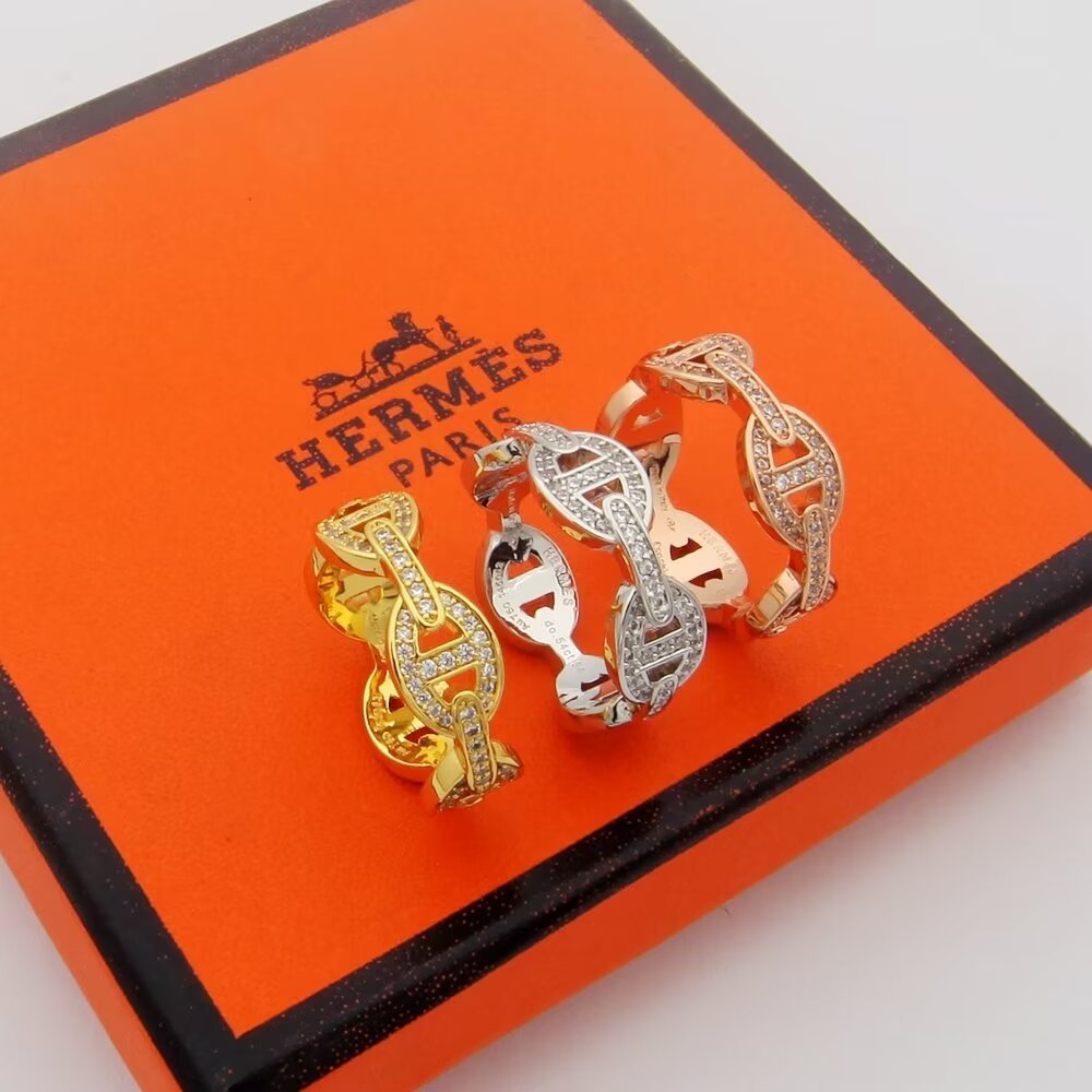 Hermes h Silver Logo-Accented Ring 182
