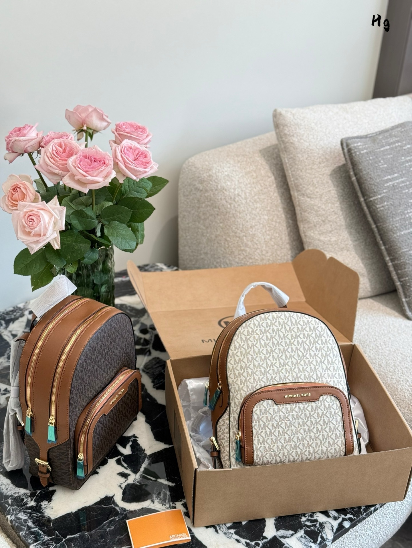 MK Beige Quilted Bag backpack 009