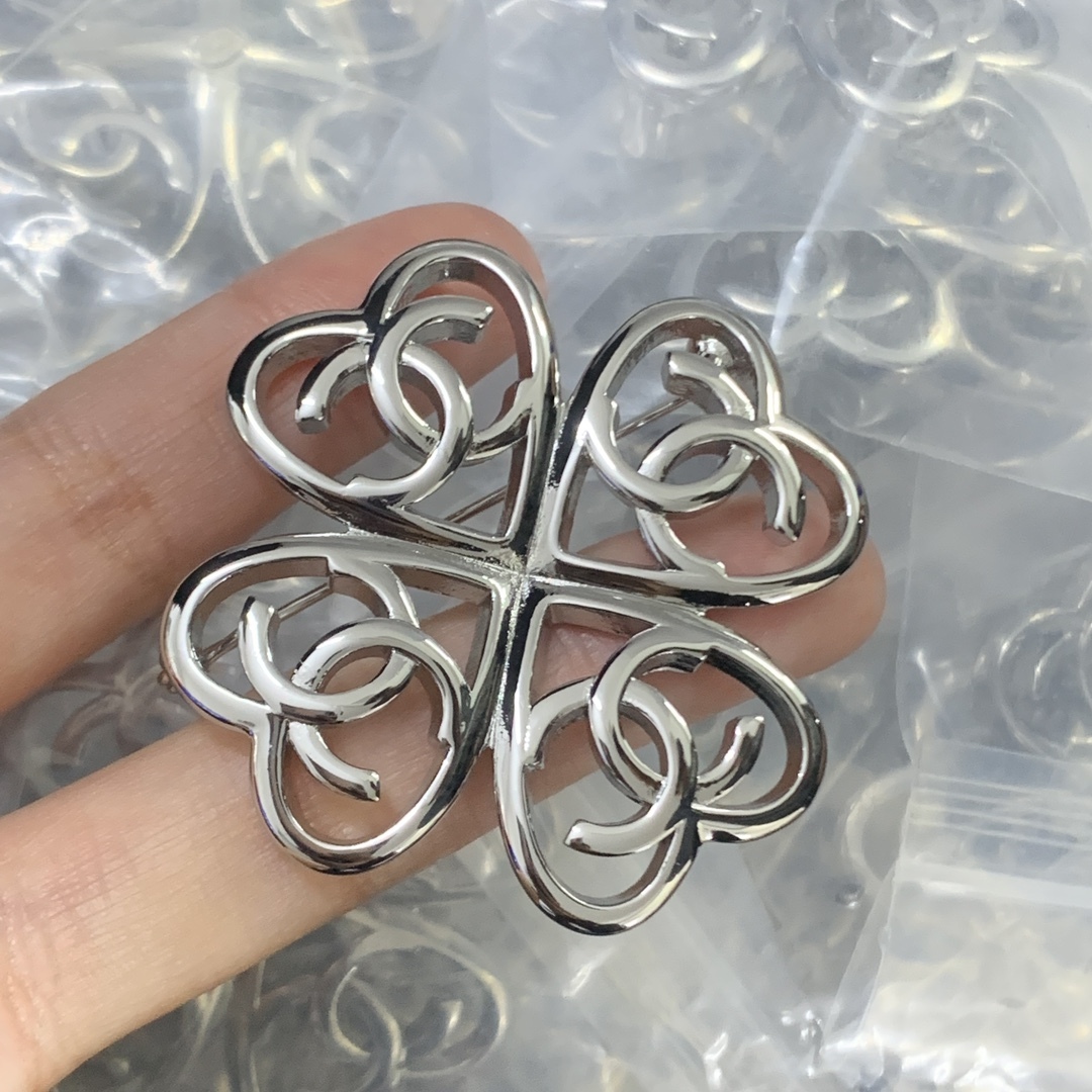 Chanel Silver Logo-Accented Brooch 1102