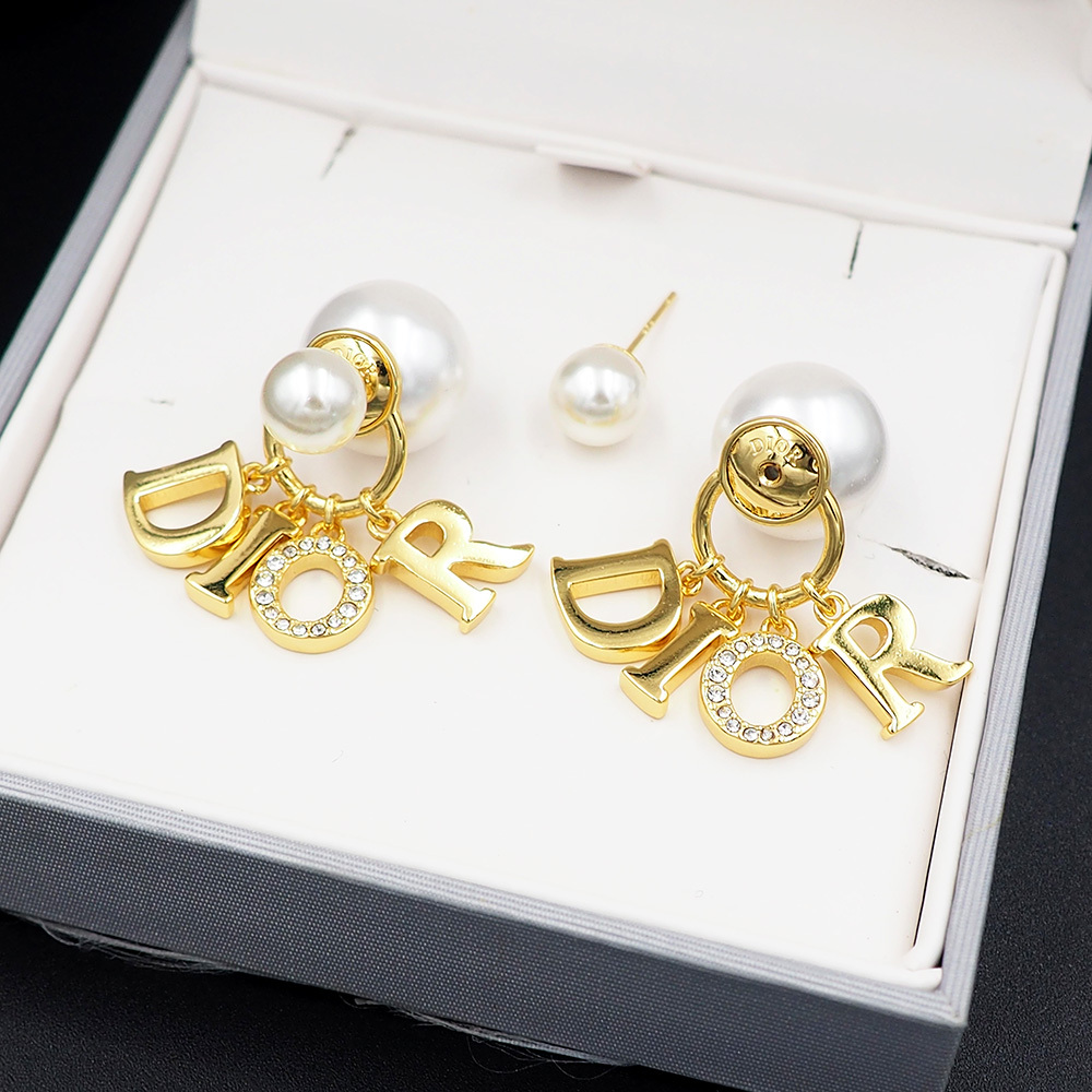 Dior Rose Gold Logo-Accented Earrings 030