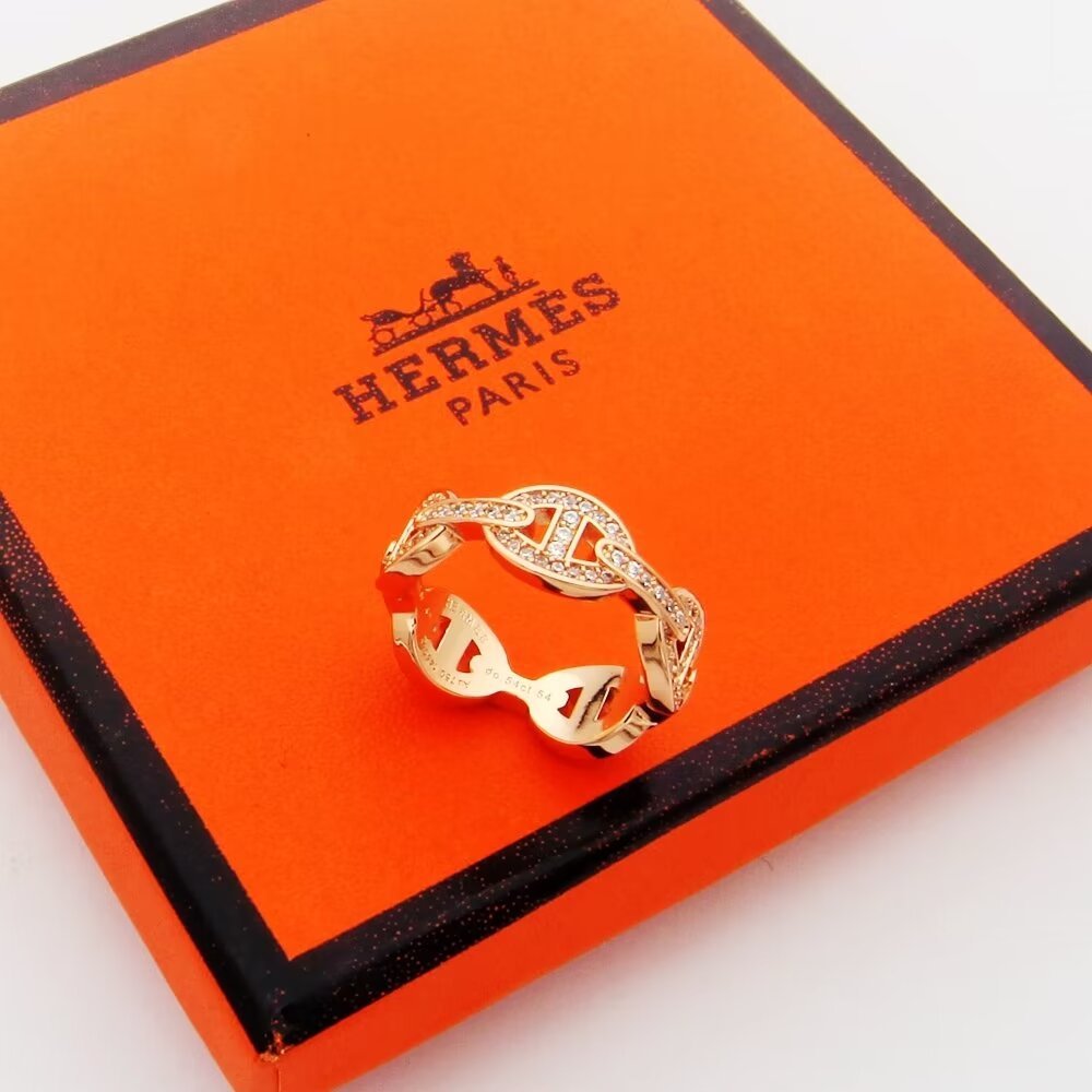 Hermes h Silver Logo-Accented Ring 182