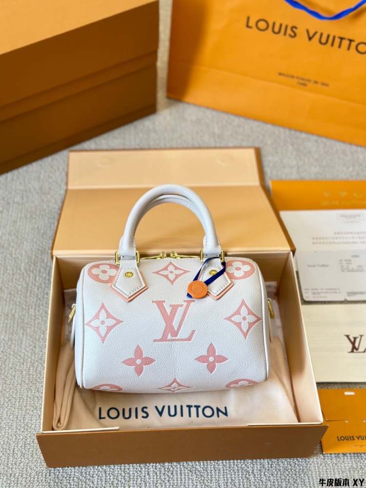 LV Bag Speedy leather Silver Logo-Accented Bag 20cm