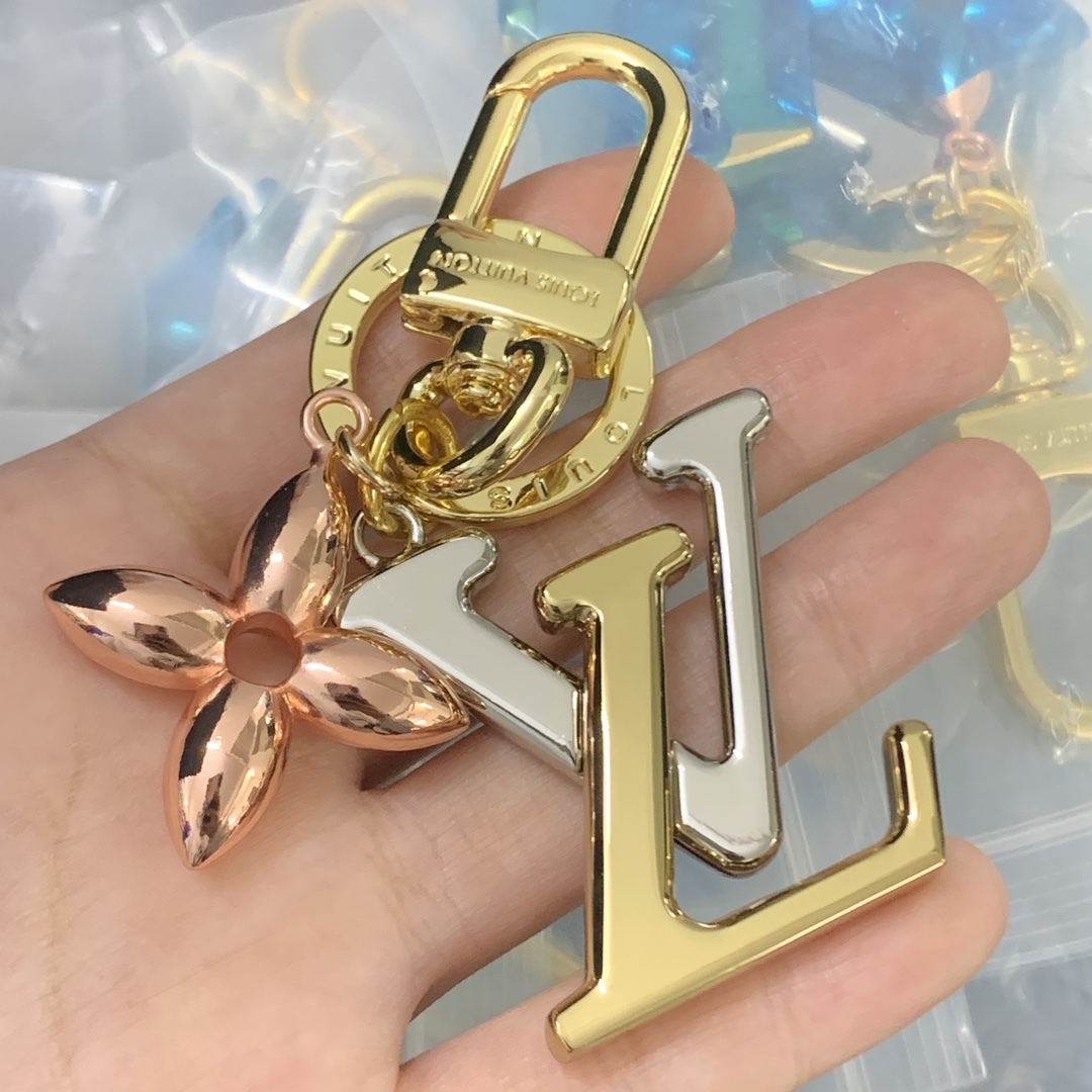 LV Rose Gold Logo-Accented Keychain 1242
