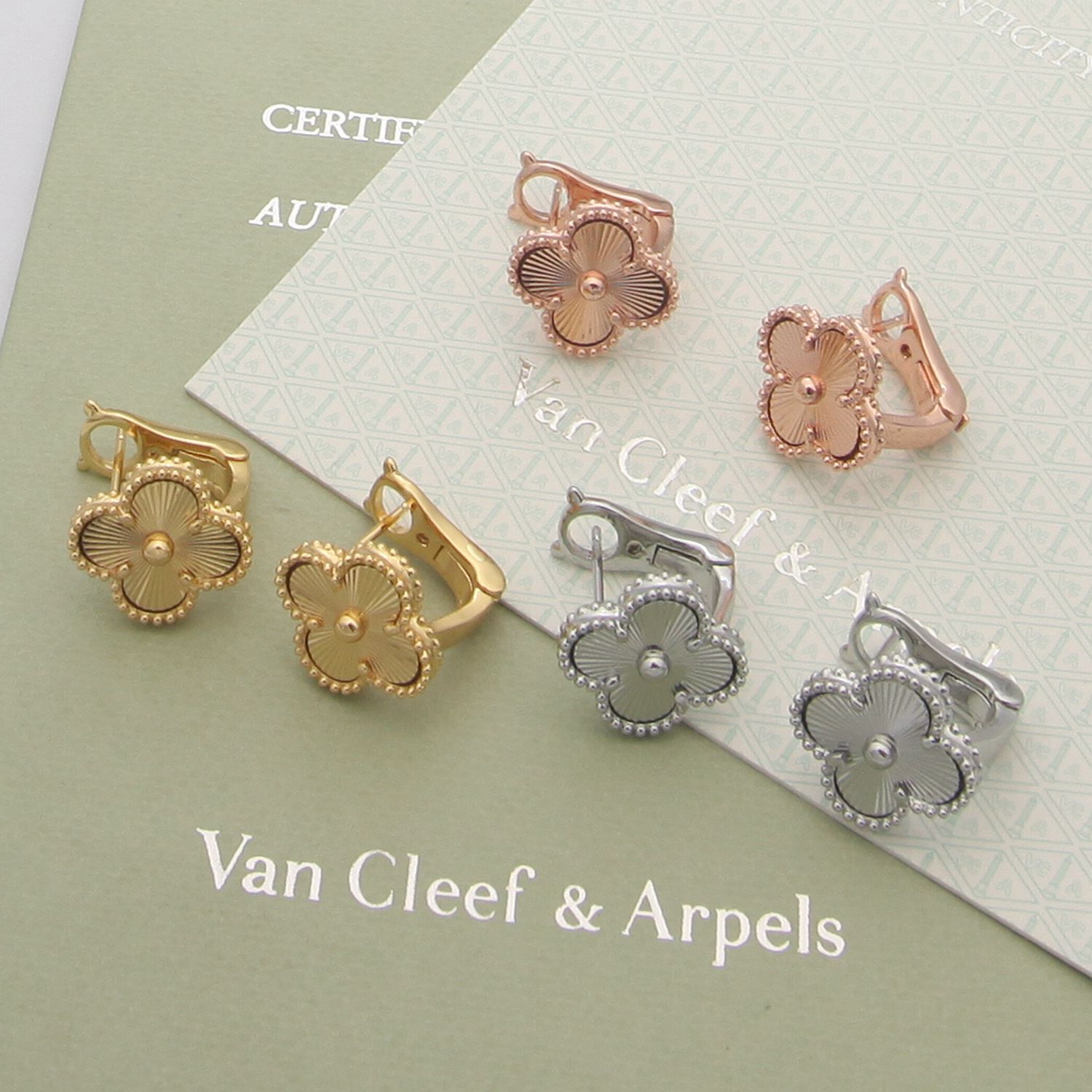 Van Cleef Rose Gold Logo-Accented Earrings 018