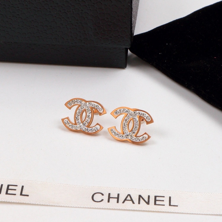 Chanel Rose Gold Logo-Accented Earrings 009