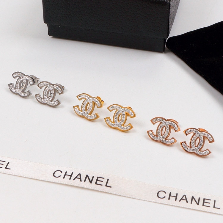 Chanel Rose Gold Logo-Accented Earrings 009