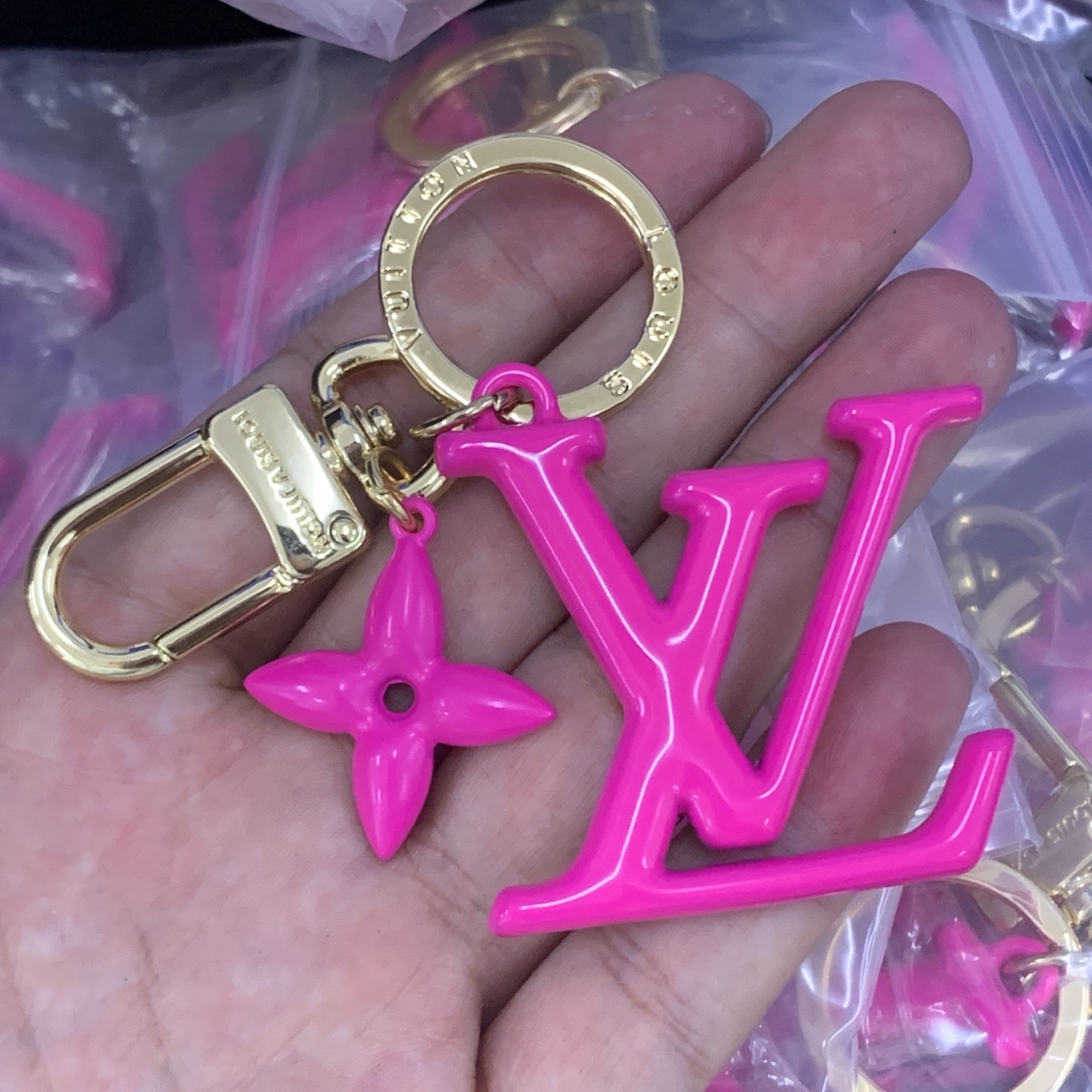 LV Pink Logo-Accented Keychain 1165