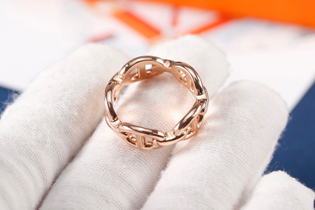 Hermes h Rose Gold Logo-Accented Ring 177