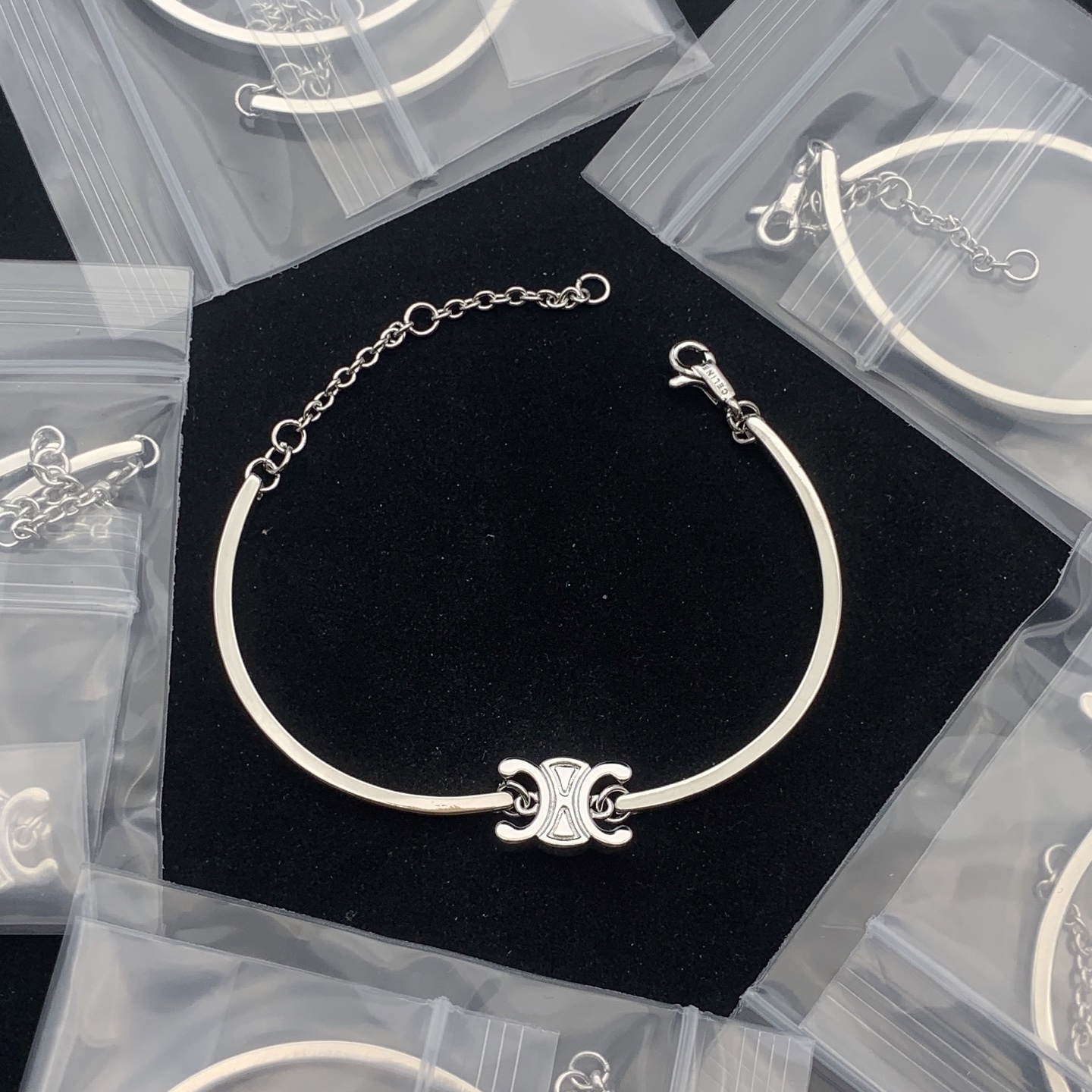 Celine Silver Logo-Accented Bracelet 074