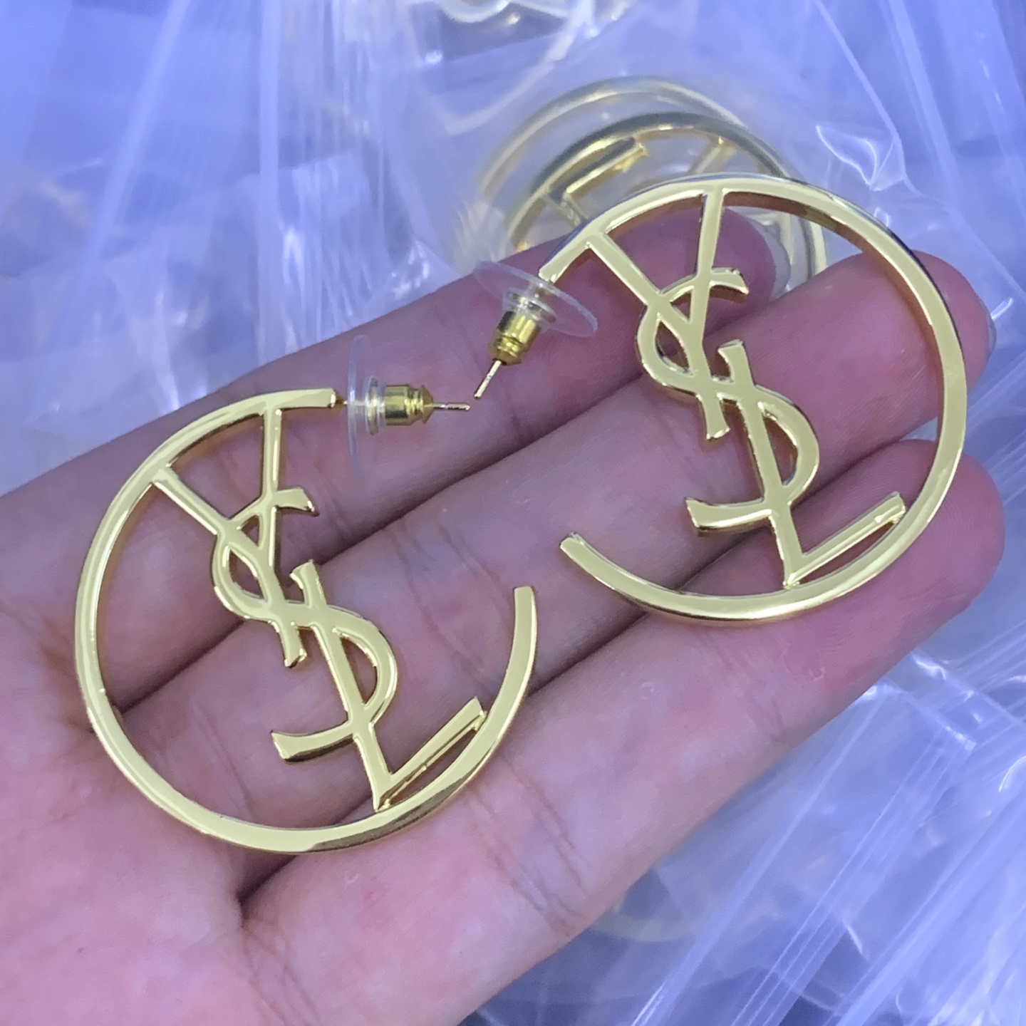 YSL Gold Logo-Accented Earrings 020