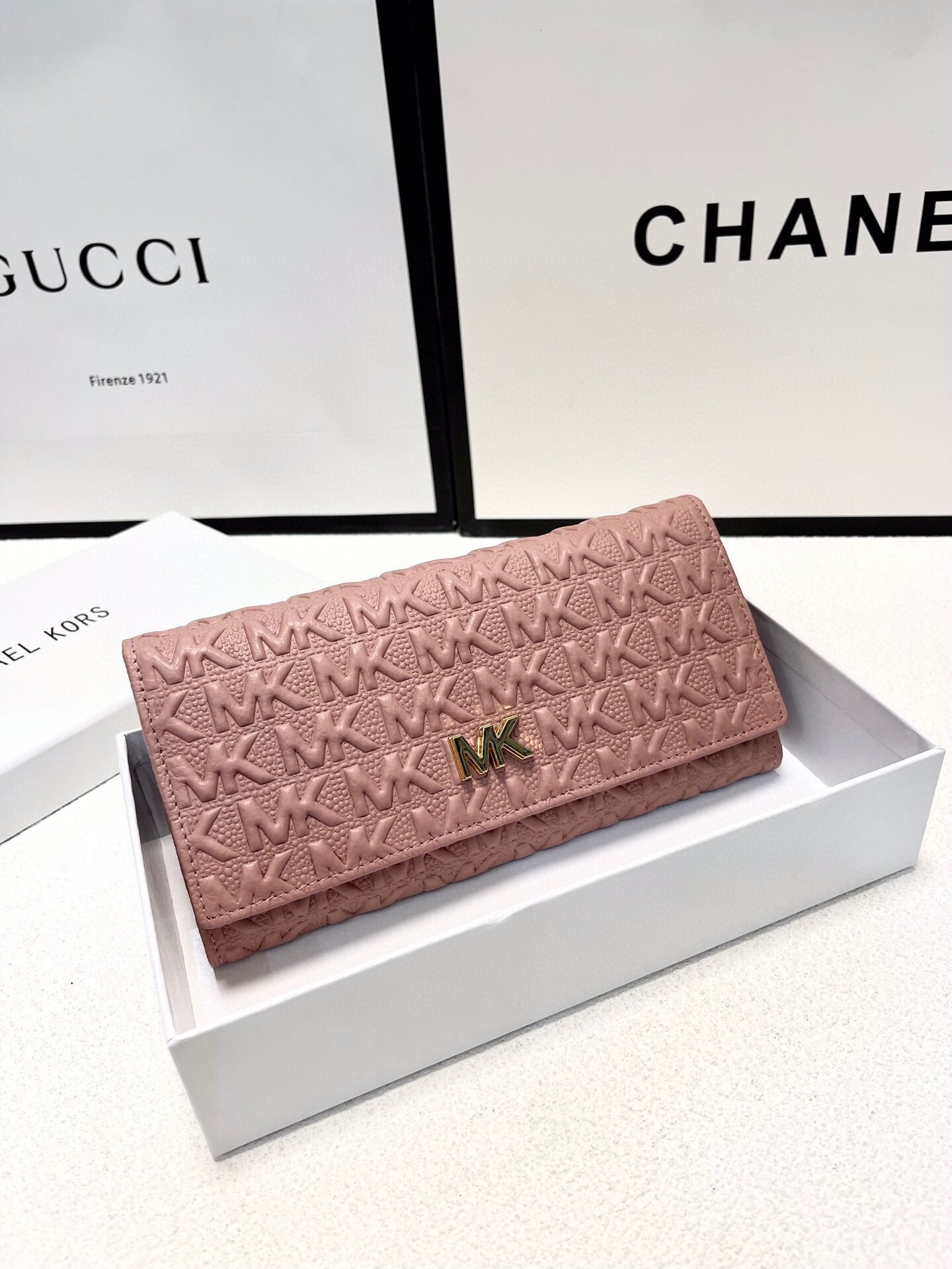 Michael Kors MK Rose Gold Quilted Wallet Bag 028