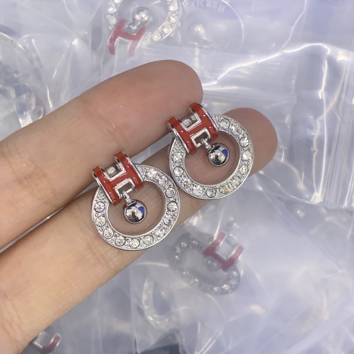 Hermes h Silver Logo-Accented Earrings 158