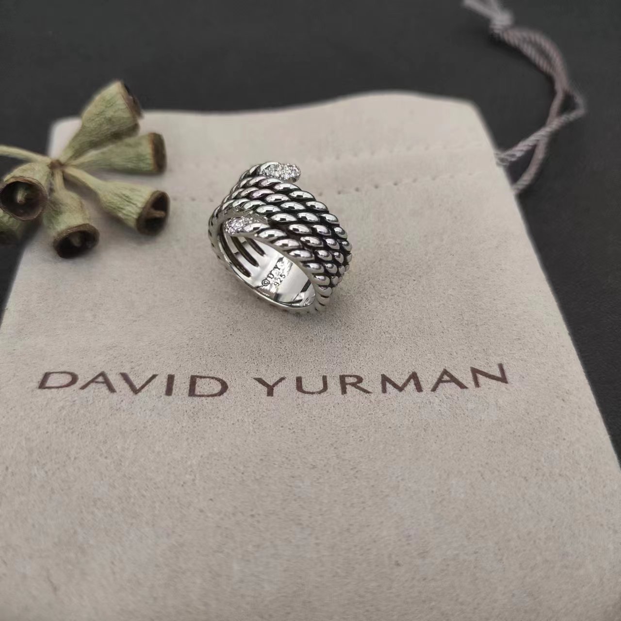 David Yurman Silver Logo-Accented Ring 256