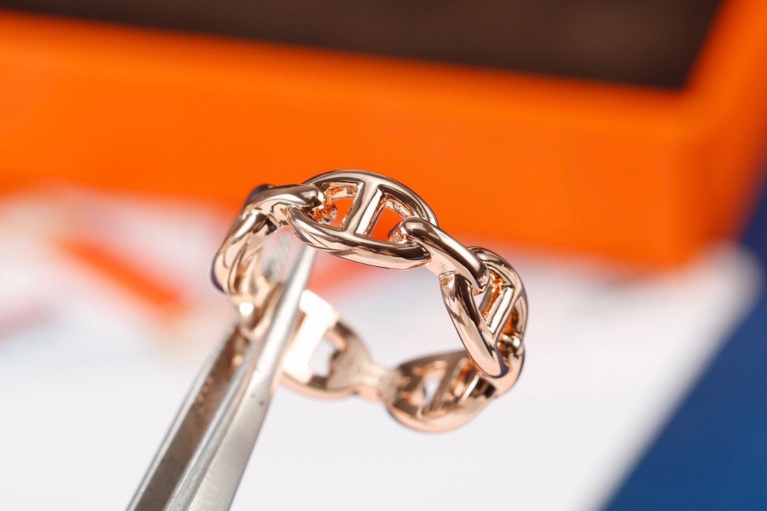 Hermes h Rose Gold Logo-Accented Ring 177