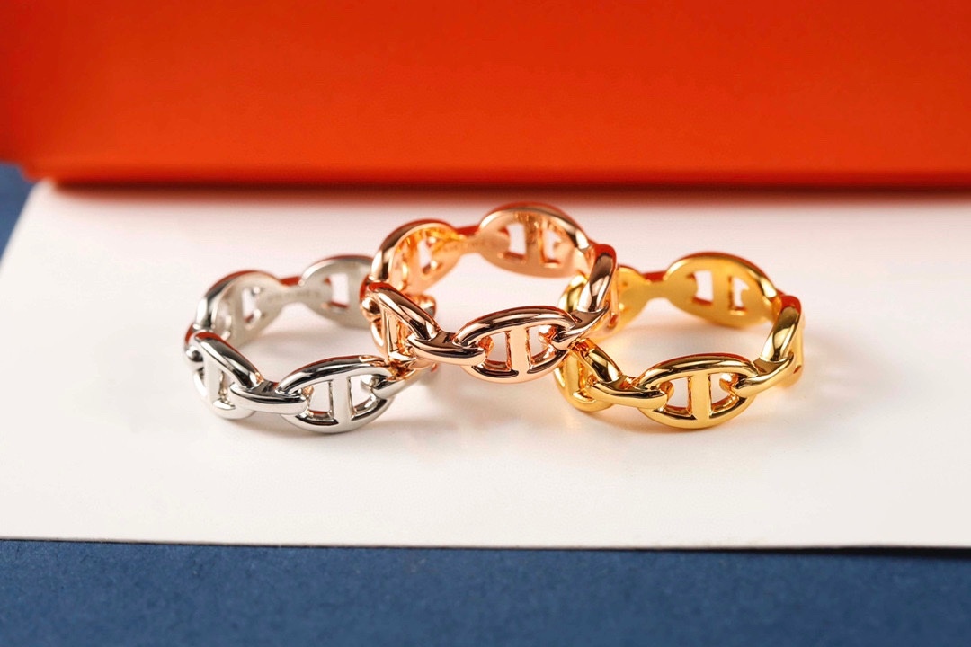 Hermes h Rose Gold Logo-Accented Ring 177