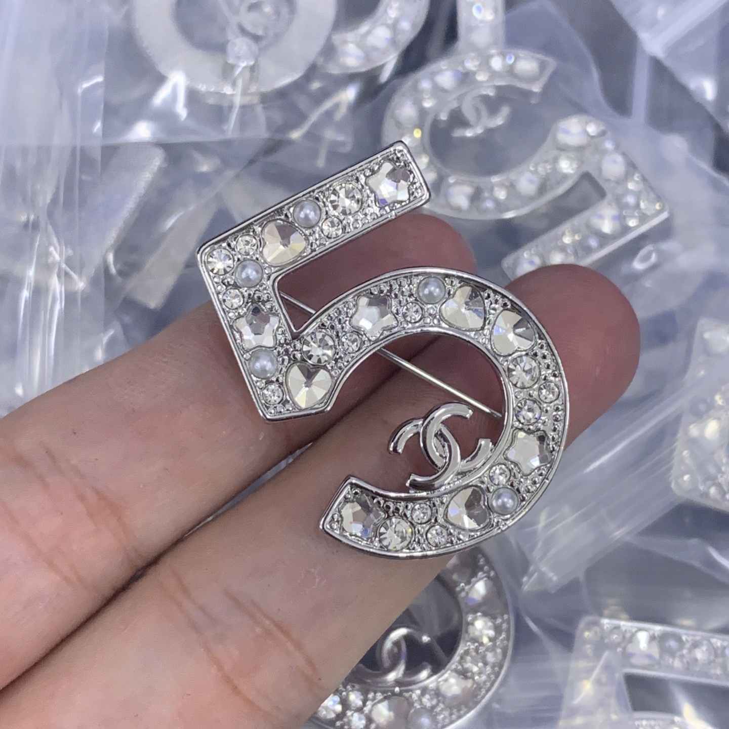 Chanel Silver Logo-Accented Brooch 1095