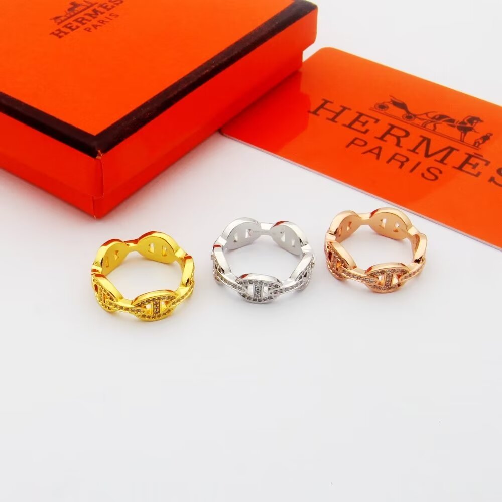 Hermes h Silver Logo-Accented Ring 182
