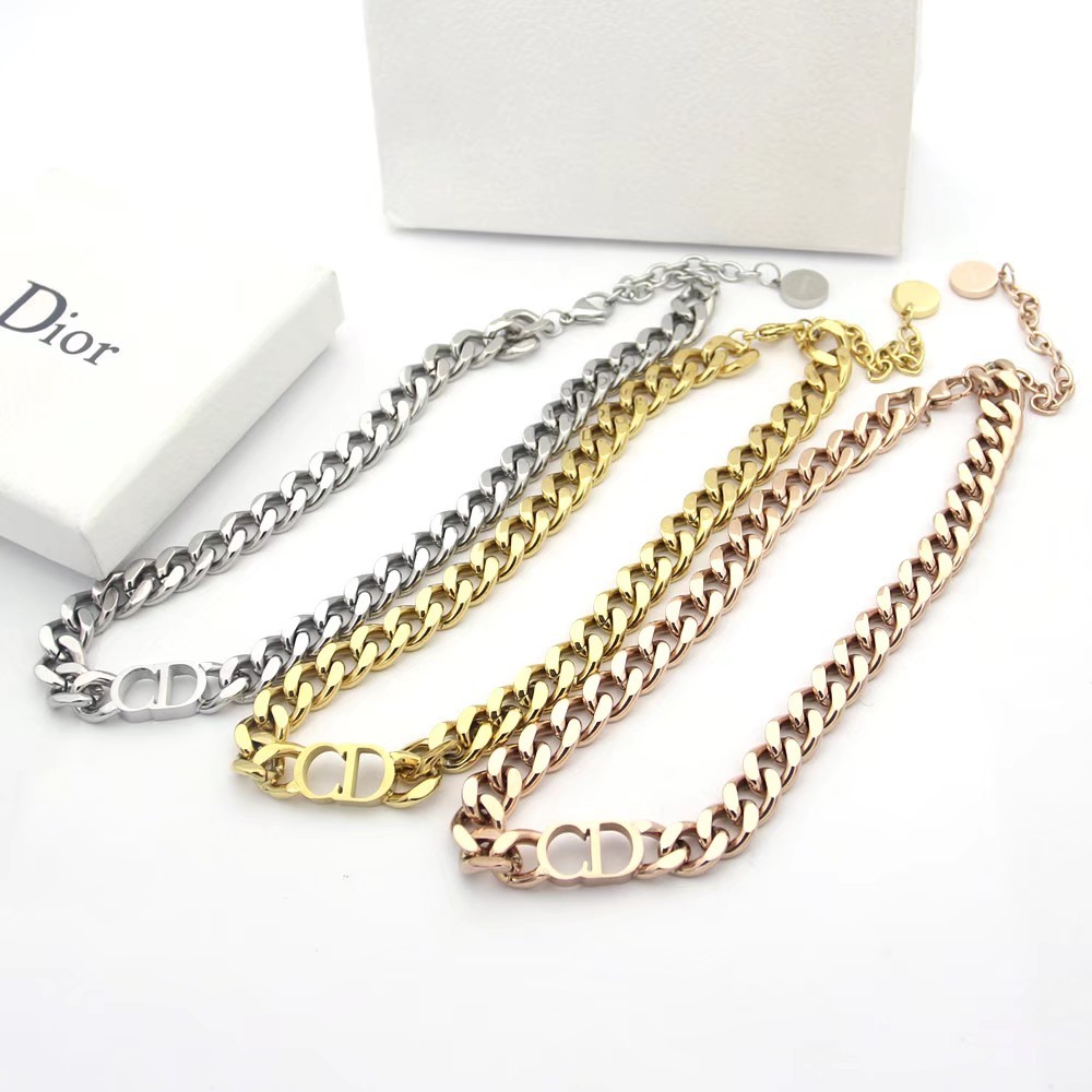 Dior Rose Gold Logo-Accented Necklace 036