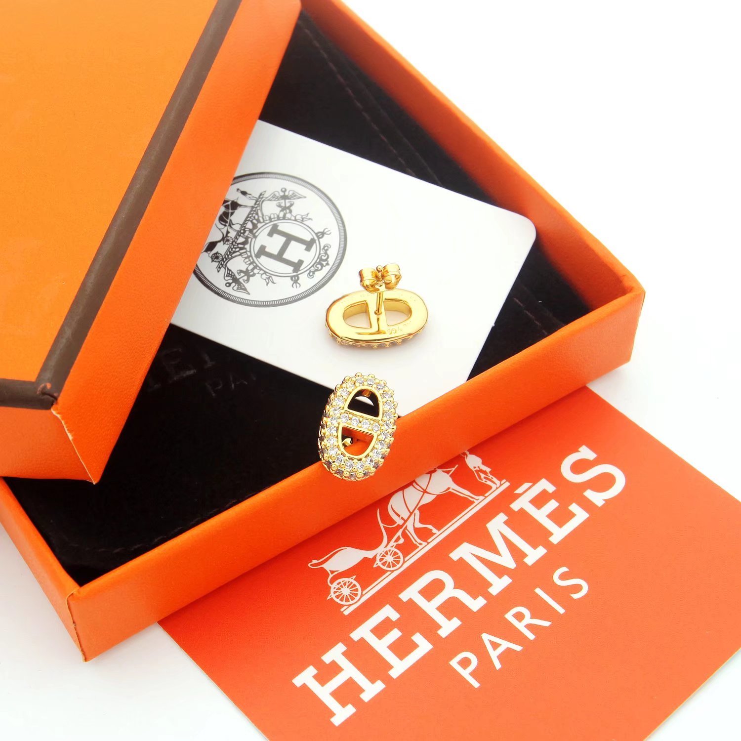 Hermes h Rose Gold Vintage-Inspired Earrings 073
