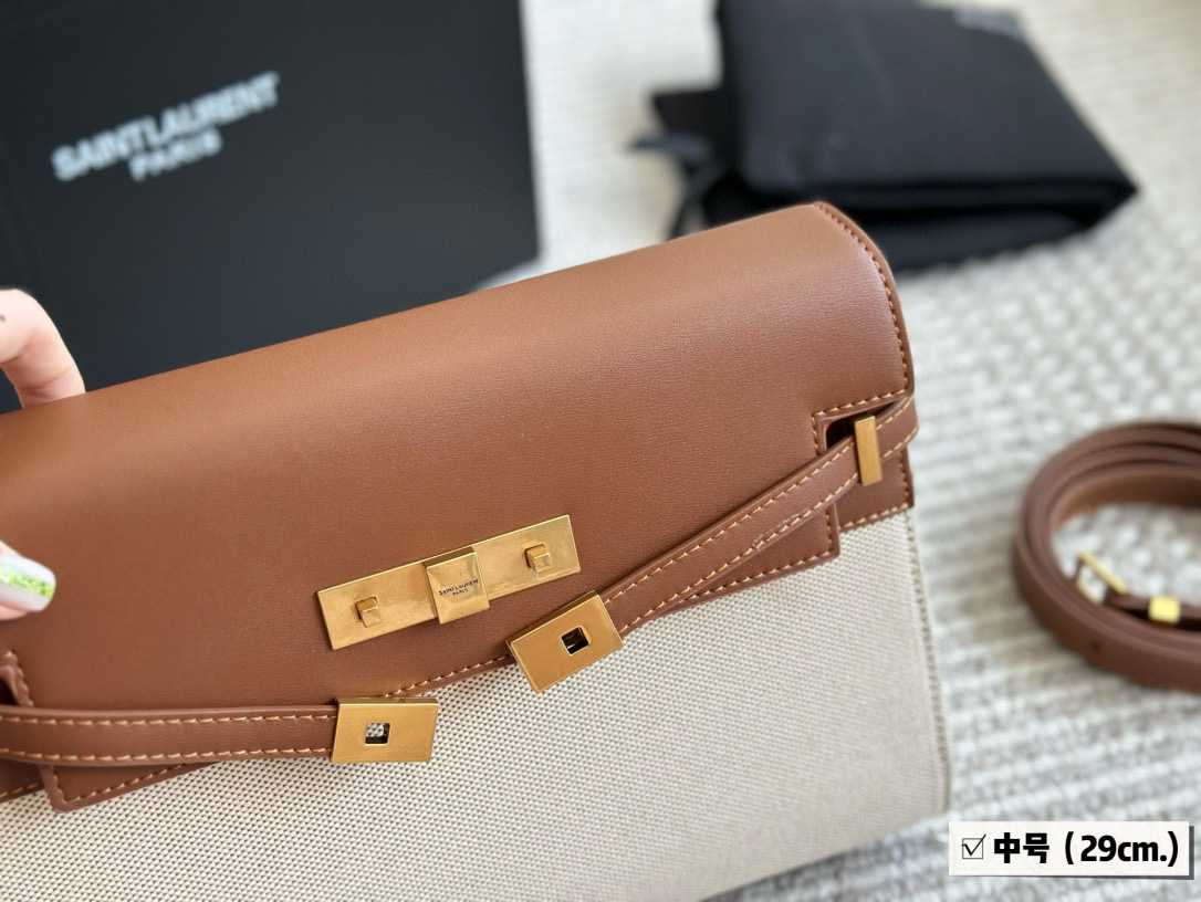 YSL Brown Logo-Accented Bag 143