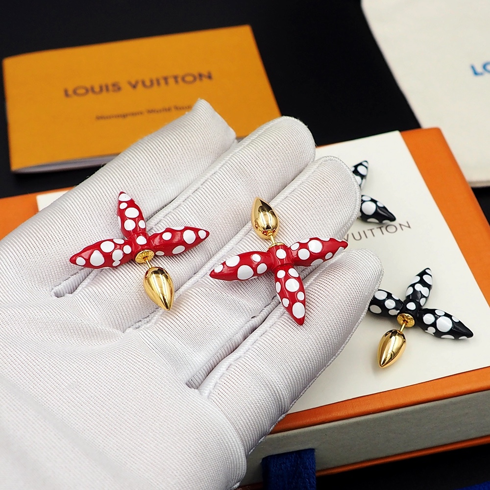 LV Red Logo-Accented Earrings 229