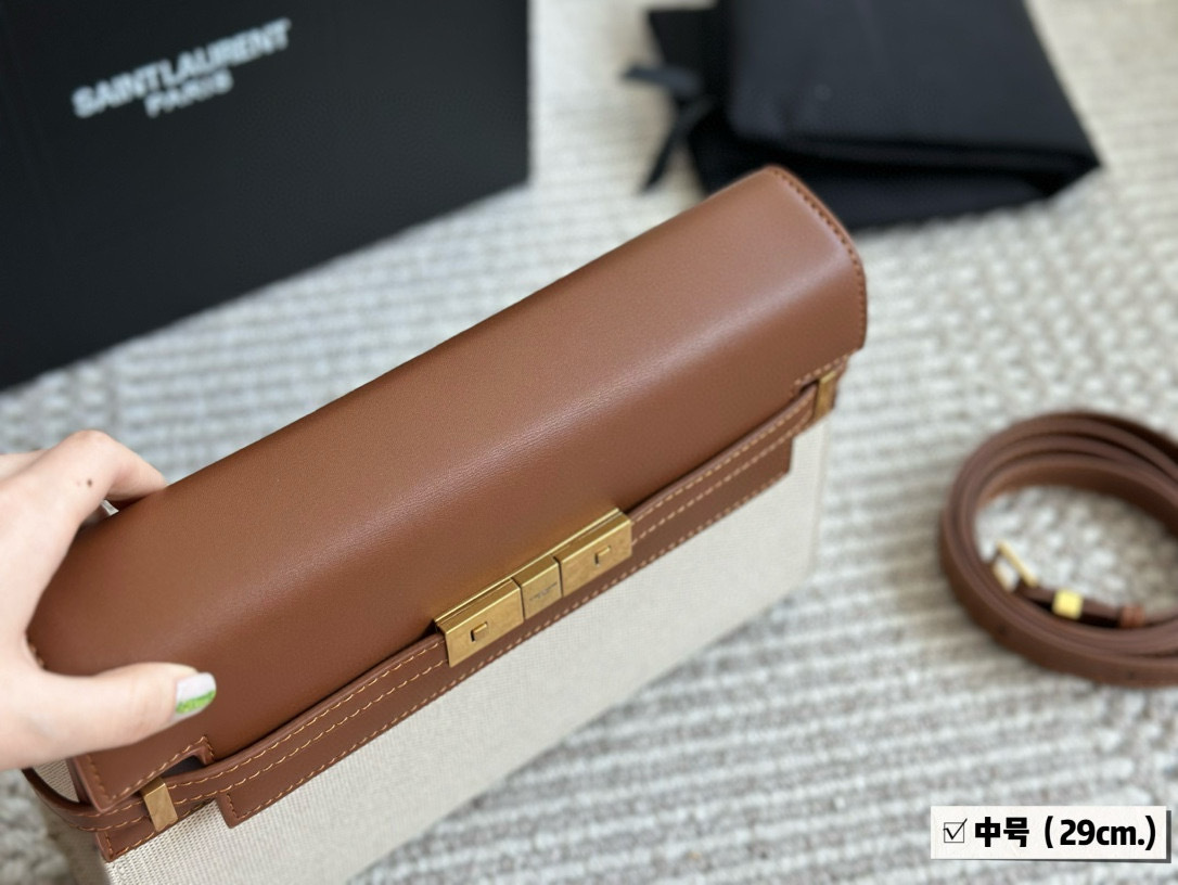 YSL Brown Logo-Accented Bag 143