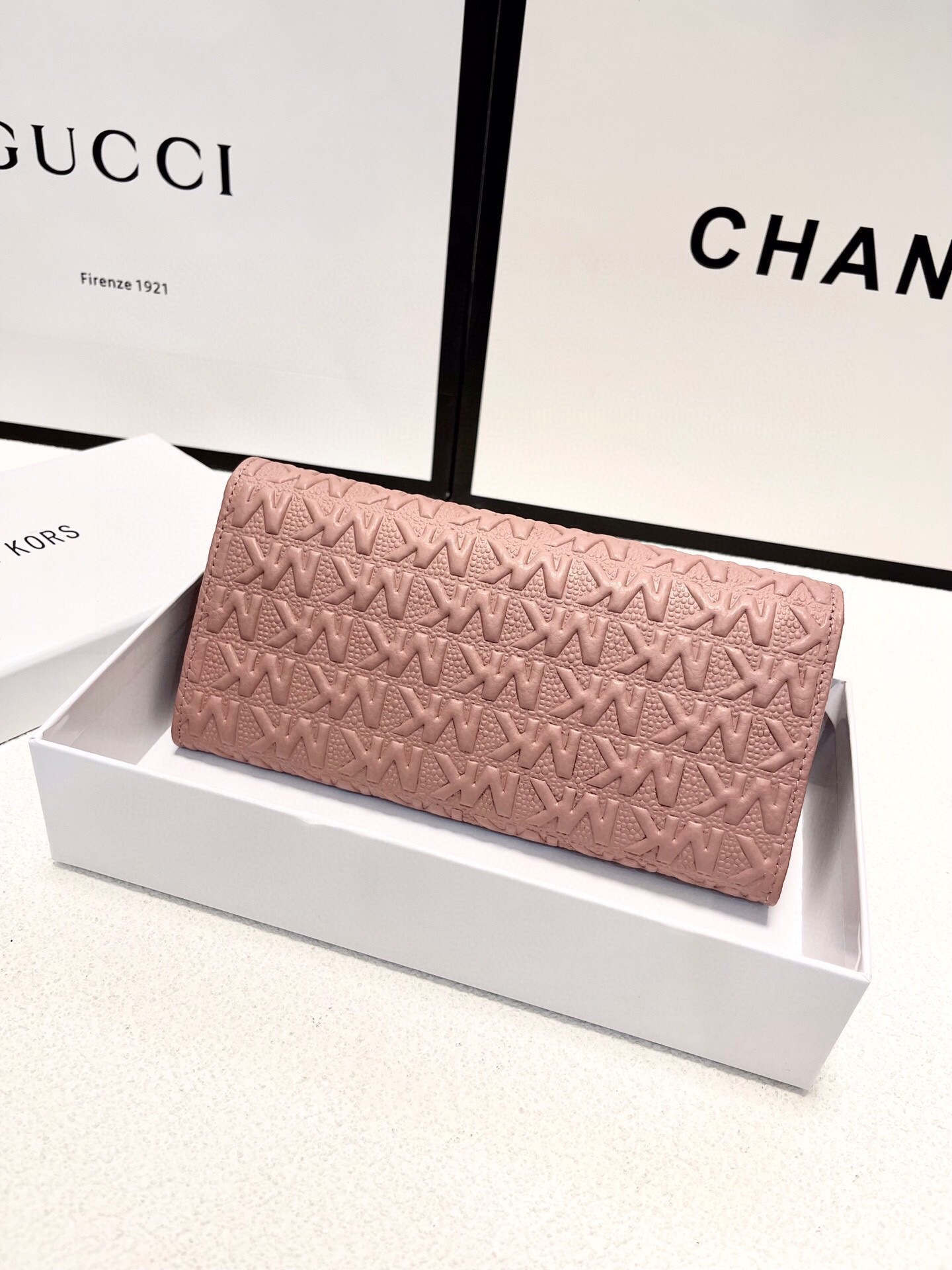 Michael Kors MK Rose Gold Quilted Wallet Bag 028