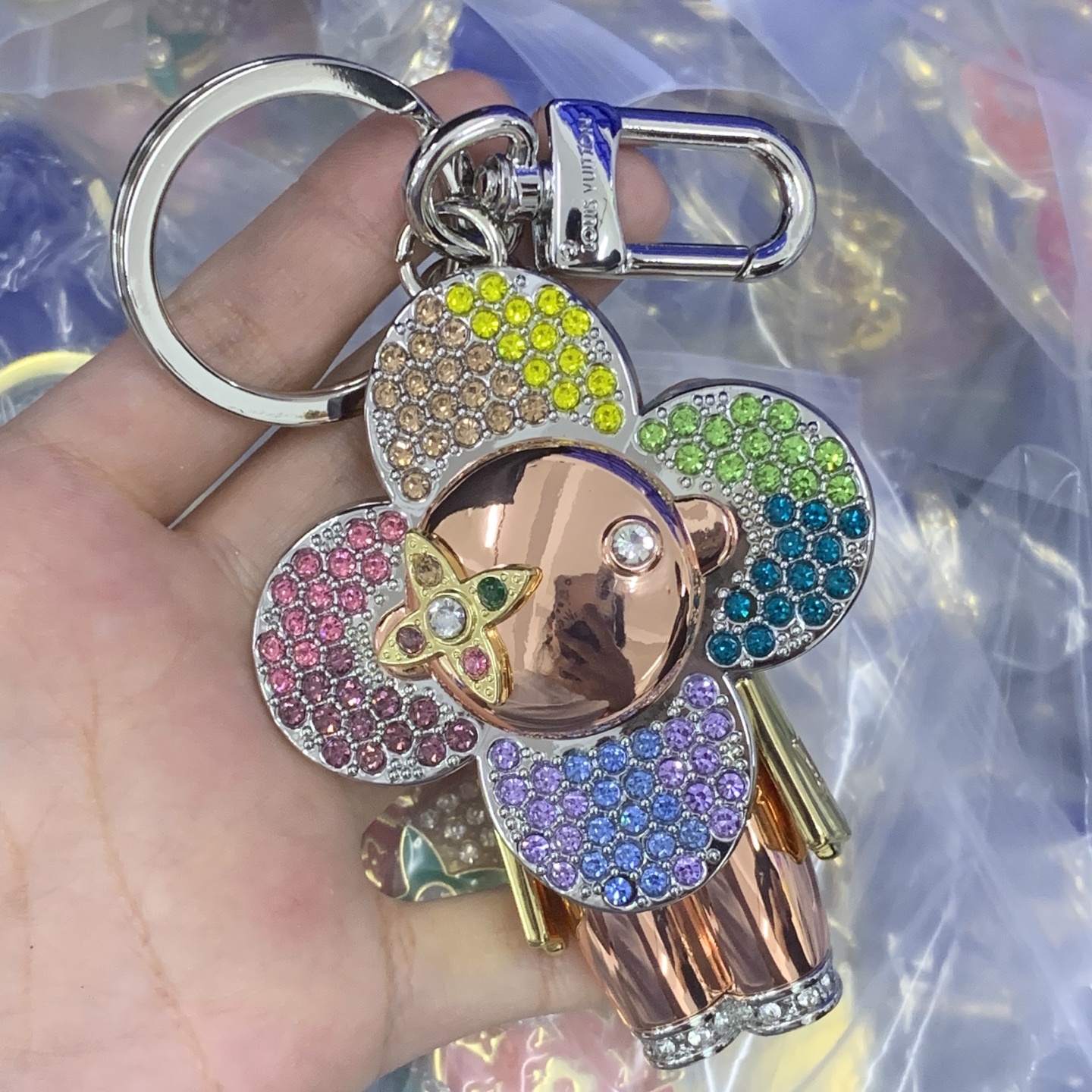 LV Silver Textured Keychain 1248