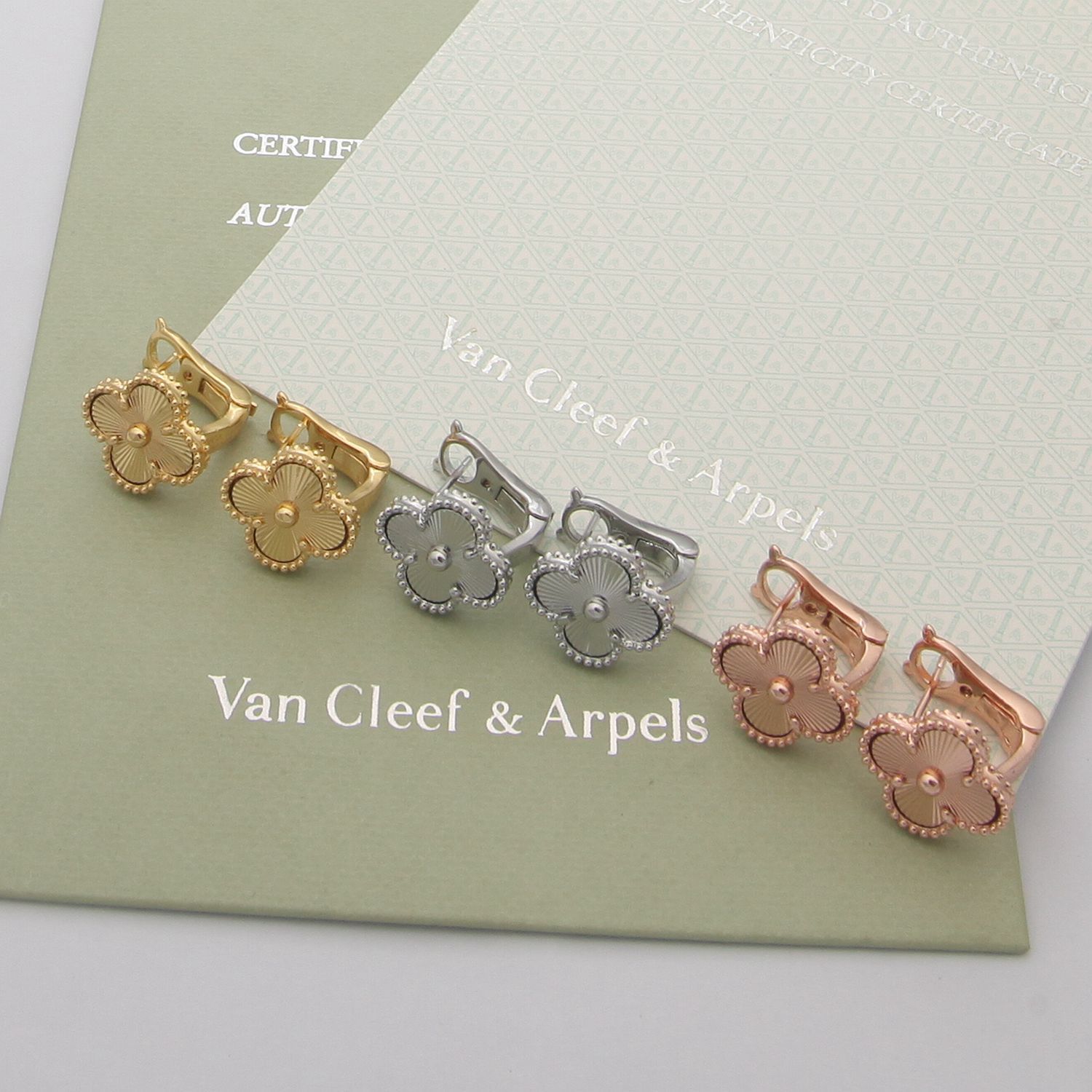 Van Cleef Rose Gold Logo-Accented Earrings 018