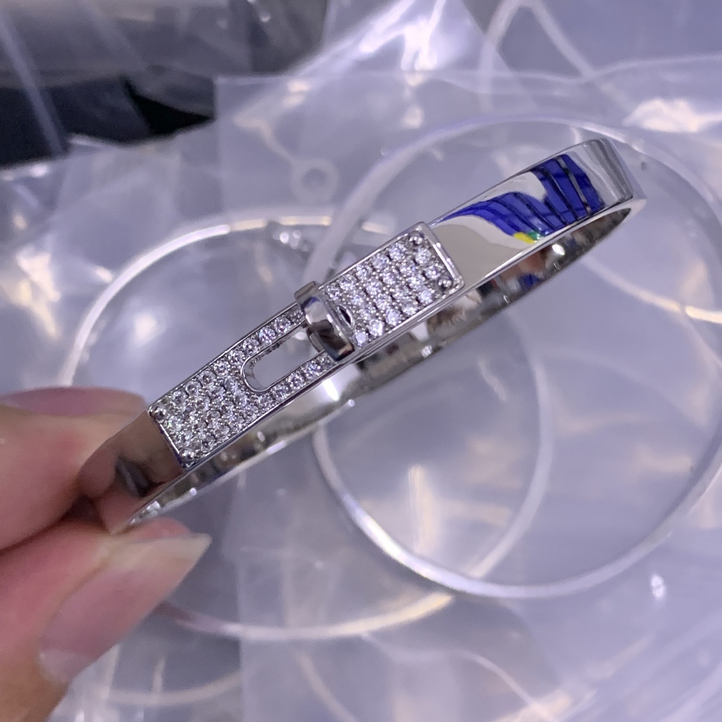 Hermes h Silver Textured Bracelet 041