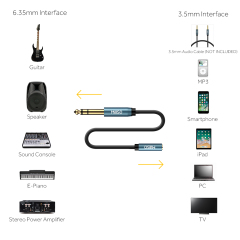 MillSO Audio Adapter 6.35mm(1/4 ) Male to 3.5mm(1/8) Female