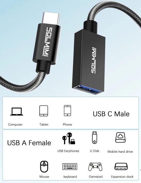 Solmimi USB-C Male to USB-A Female OTG Cable