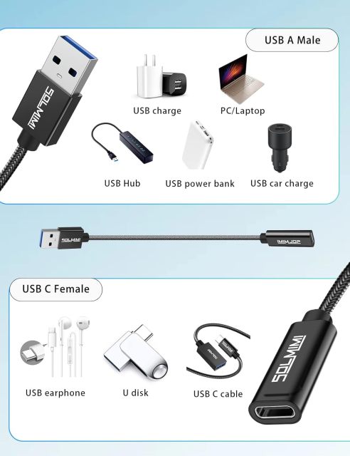 Solmimi USB-C Female to USB-A Male OTG Adapter