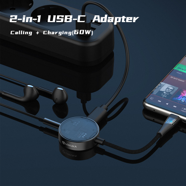 LOKUKA USB C to 3.5mm Headphone and Charger Adapter, 2-in-1 Hub