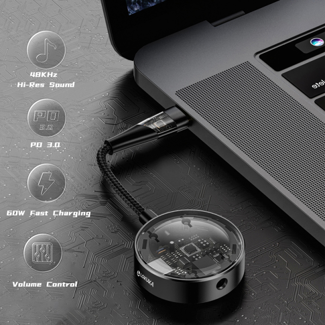 LOKUKA USB C to 3.5mm Headphone and Charger Adapter, 2-in-1 Hub