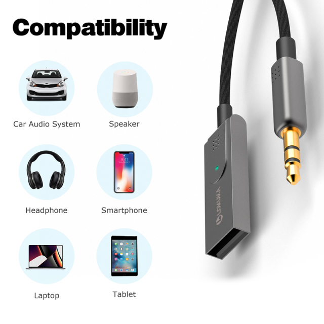LOKUKA Bluetooth 5.3 to Aux Adapter for Car or Amp, USB to 3.5mm Female Bluetooth Receiver