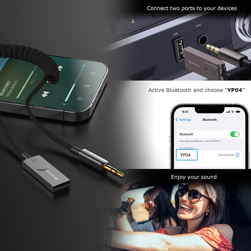 LOKUKA Bluetooth 5.3 to Aux Adapter for Car or Amp, USB to 3.5mm Female Bluetooth Receiver