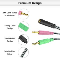 MillSO Headphone Splitter for Computer CTIA 3.5mm TRRS