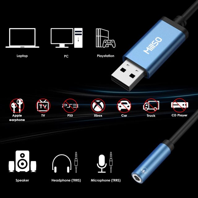 MillSO USB to 3.5mm Audio Jack Adapter