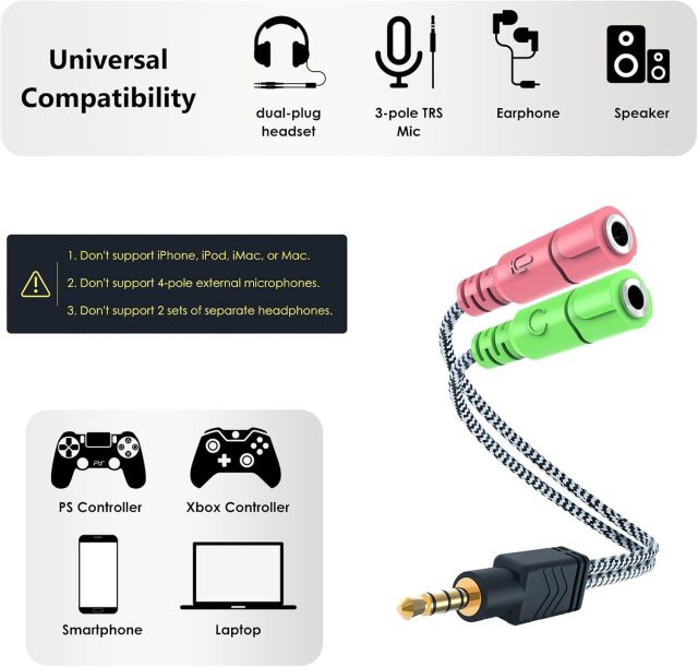 MillSO Headphone Mic Splitter, 3.5mm Headset Adapter