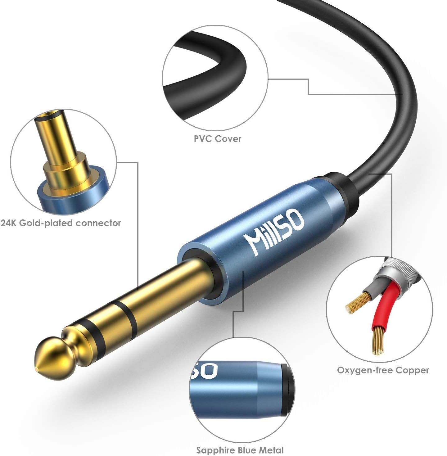 MillSO 6.35mm Male 1/4 to 3.5mm Male 1/8 TRS