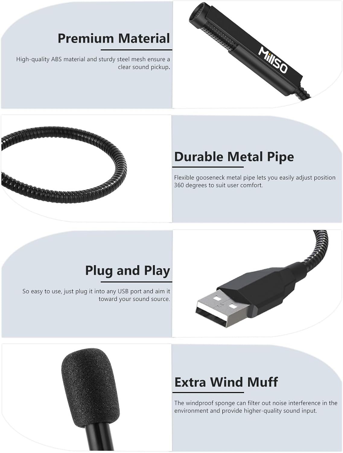 MillSO USB Microphone for Laptop Gooseneck Portable