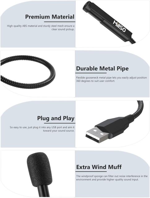 MillSO USB Microphone for Laptop Gooseneck Portable
