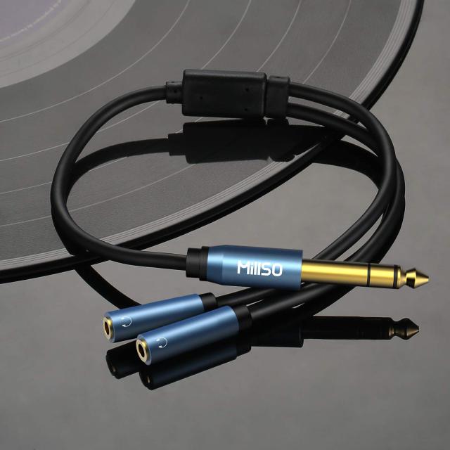 MillSO 6.35mm 1/4 Male to Dual 3.5mm 1/8 Female Headphone Adapter