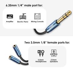 MillSO 6.35mm 1/4 Male to Dual 3.5mm 1/8 Female Headphone Adapter