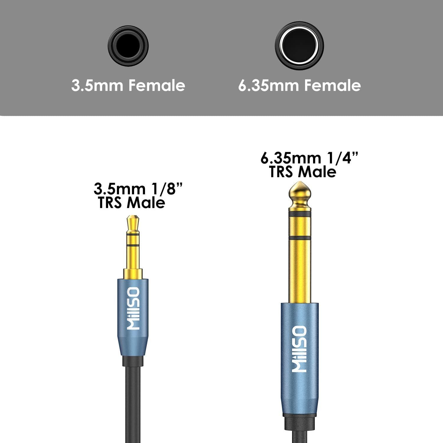 MillSO 6.35mm Male 1/4 to 3.5mm Male 1/8 TRS