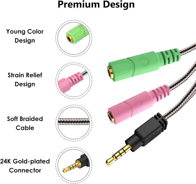 MillSO Headphone Mic Splitter, 3.5mm Headset Adapter