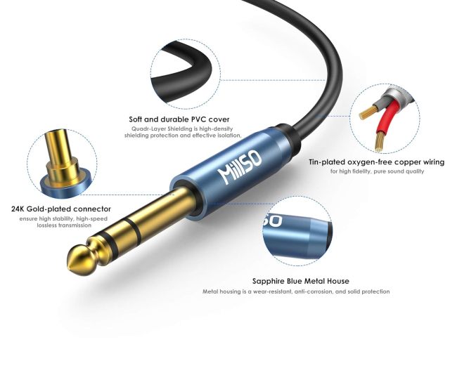 MillSO 6.35mm 1/4 Male to Dual 3.5mm 1/8 Female Headphone Adapter