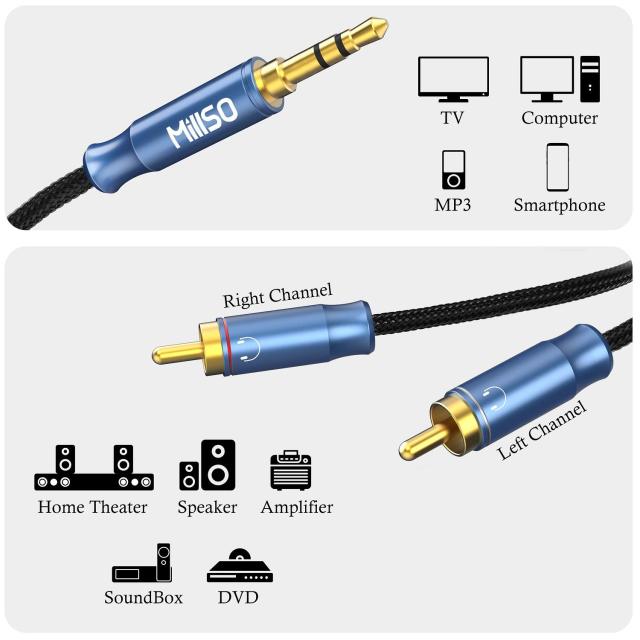 MillSO 3.5mm to RCA (8 Feet) AUX Adapter